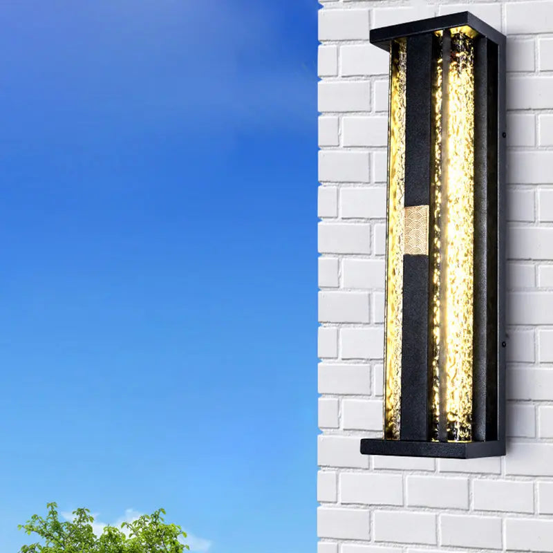 Traditional Luxury Solar Waterproof Stainless Steel Acrylic Copper Rectangular Ripple Motion Sensor LED Wall Sconce Lamp For Outdoor Patio Cuvalon