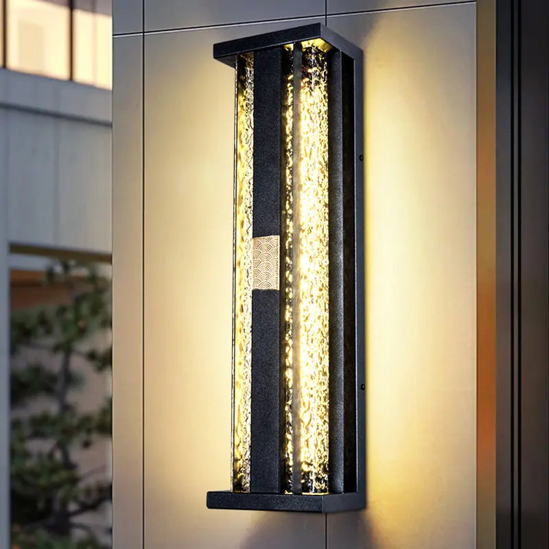 Traditional Luxury Solar Waterproof Stainless Steel Acrylic Copper Rectangular Ripple Motion Sensor LED Wall Sconce Lamp For Outdoor Patio Cuvalon