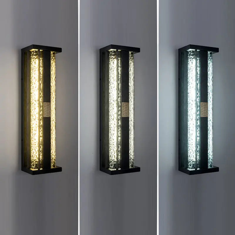 Traditional Luxury Solar Waterproof Stainless Steel Acrylic Copper Rectangular Ripple Motion Sensor LED Wall Sconce Lamp For Outdoor Patio Cuvalon