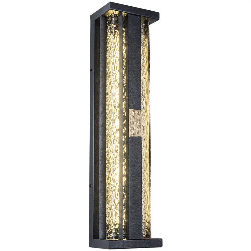 Traditional Luxury Solar Waterproof Stainless Steel Acrylic Copper Rectangular Ripple Motion Sensor LED Wall Sconce Lamp For Outdoor Patio Cuvalon