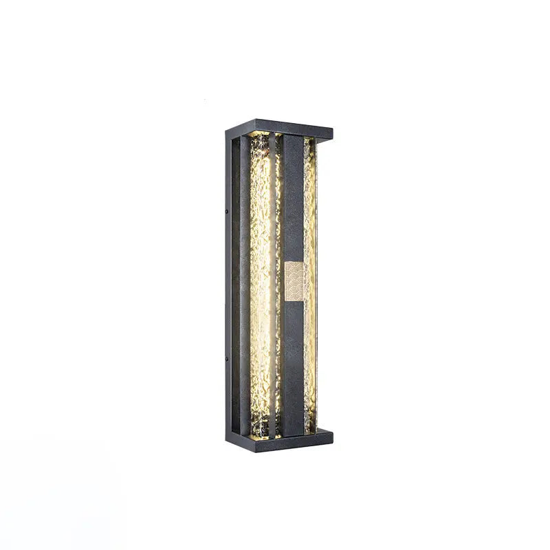 Traditional Luxury Solar Waterproof Stainless Steel Acrylic Copper Rectangular Ripple Motion Sensor LED Wall Sconce Lamp For Outdoor Patio Cuvalon