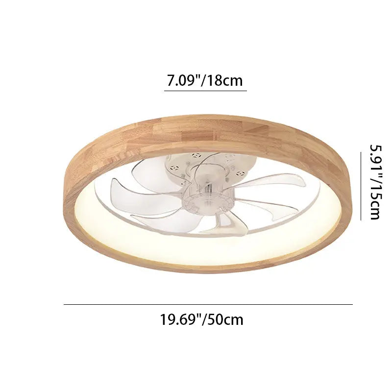 Traditional Japanese Solid Wood Iron Acrylic ABS Round Hollowed LED Flush Mount Ceiling Fan Light For Bedroom Cuvalon