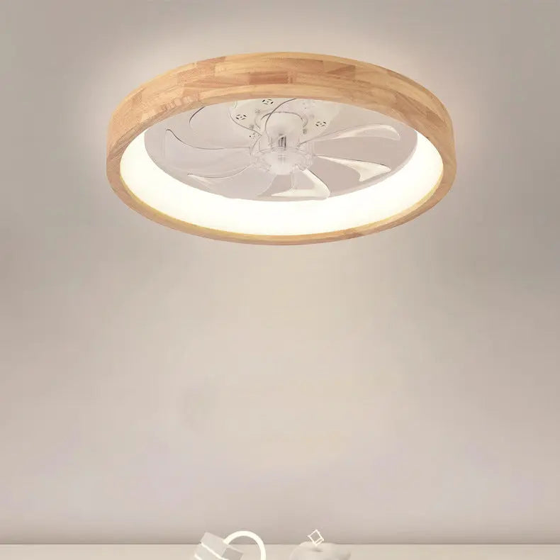 Traditional Japanese Solid Wood Iron Acrylic ABS Round Hollowed LED Flush Mount Ceiling Fan Light For Bedroom Cuvalon