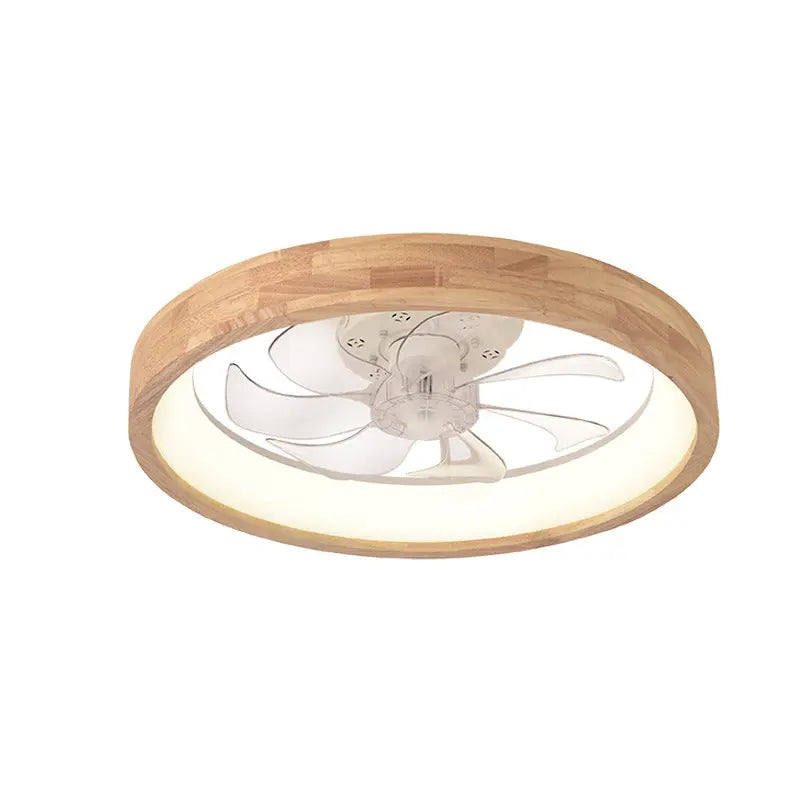 Traditional Japanese Solid Wood Iron Acrylic ABS Round Hollowed LED Flush Mount Ceiling Fan Light For Bedroom Cuvalon