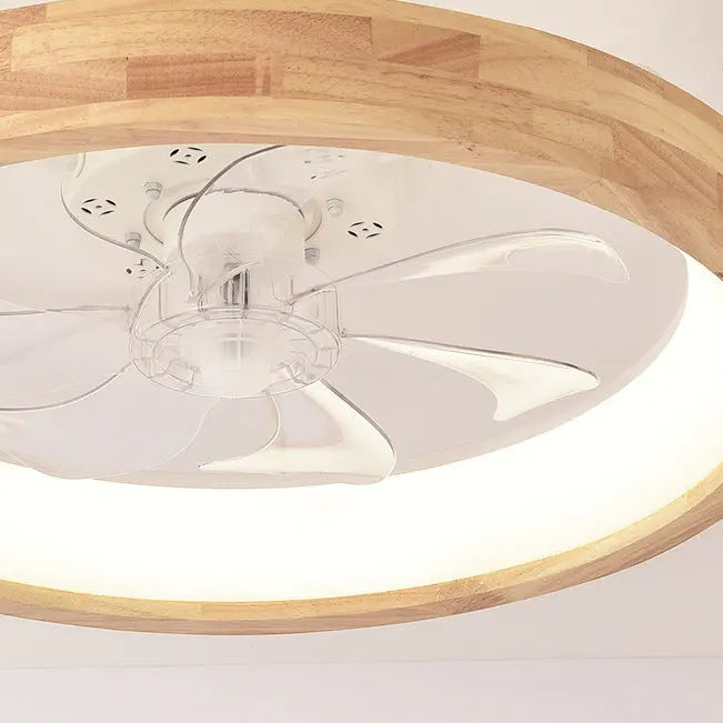 Traditional Japanese Solid Wood Iron Acrylic ABS Round Hollowed LED Flush Mount Ceiling Fan Light For Bedroom Cuvalon
