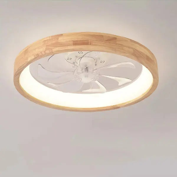 Traditional Japanese Solid Wood Iron Acrylic ABS Round Hollowed LED Flush Mount Ceiling Fan Light For Bedroom Cuvalon