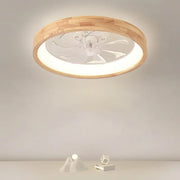 Traditional Japanese Solid Wood Iron Acrylic ABS Round Hollowed LED Flush Mount Ceiling Fan Light For Bedroom Cuvalon