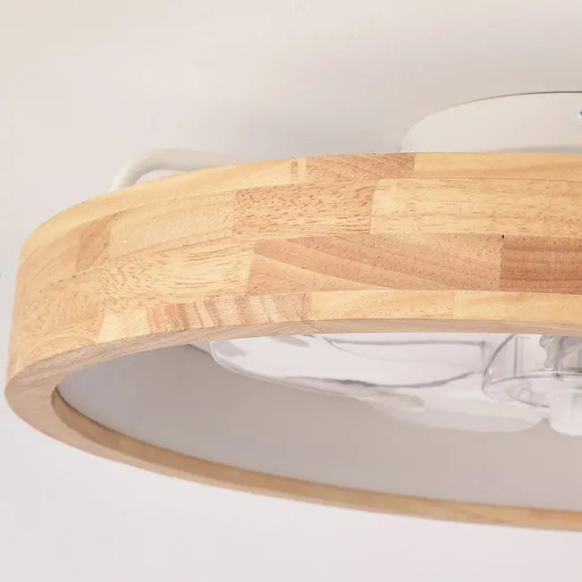 Traditional Japanese Solid Wood Iron Acrylic ABS Round Hollowed LED Flush Mount Ceiling Fan Light For Bedroom Cuvalon