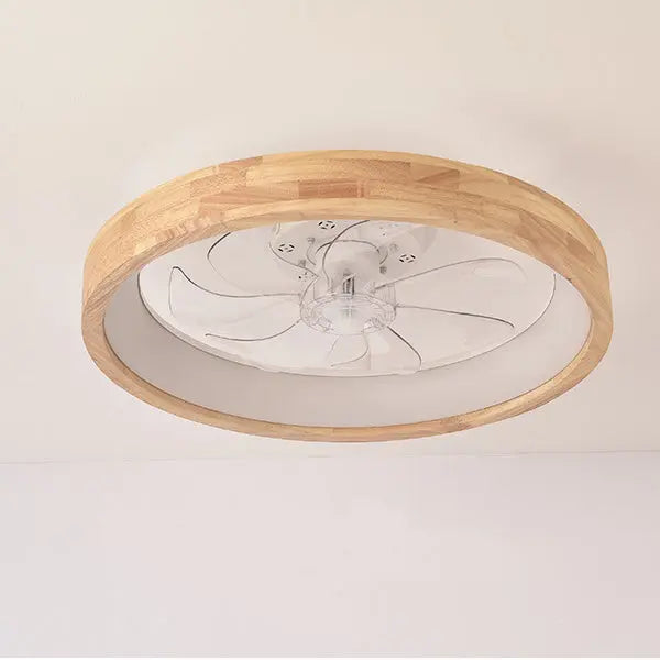 Traditional Japanese Solid Wood Iron Acrylic ABS Round Hollowed LED Flush Mount Ceiling Fan Light For Bedroom Cuvalon