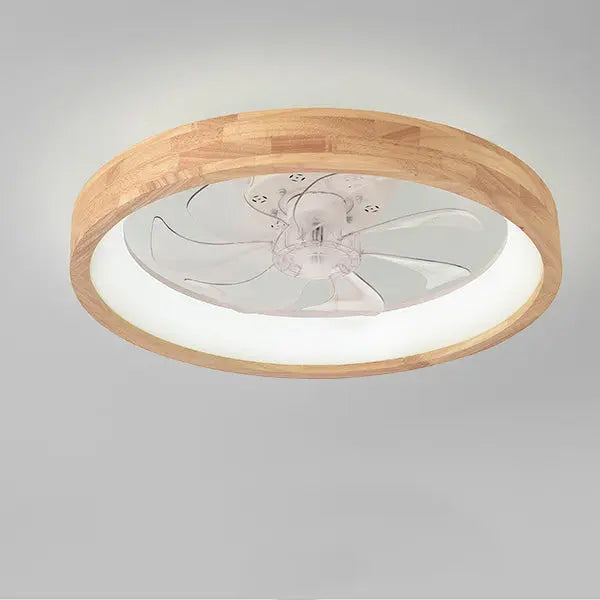 Traditional Japanese Solid Wood Iron Acrylic ABS Round Hollowed LED Flush Mount Ceiling Fan Light For Bedroom Cuvalon