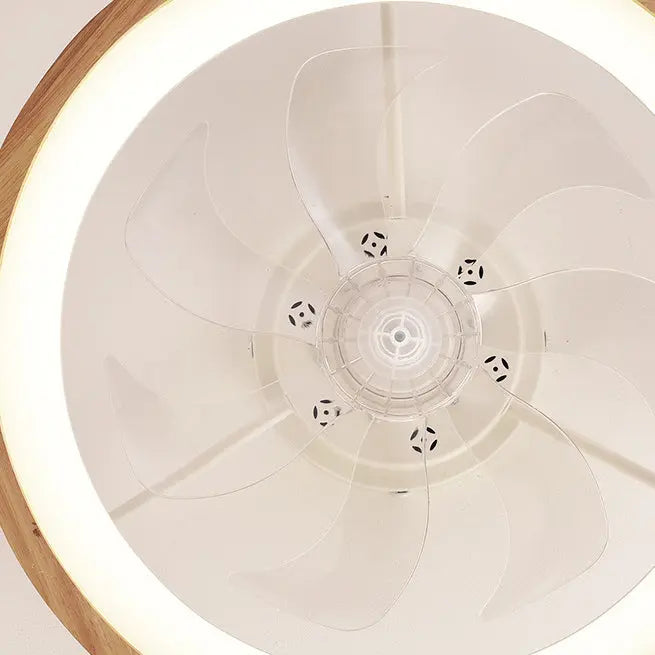 Traditional Japanese Solid Wood Iron Acrylic ABS Round Hollowed LED Flush Mount Ceiling Fan Light For Bedroom Cuvalon