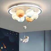 Contemporary Creative Kids Planet Space Hot Air Balloon Astronaut Iron Resin Glass 6-Light LED Semi-Flush Mount Ceiling Light For Bedroom Cuvalon