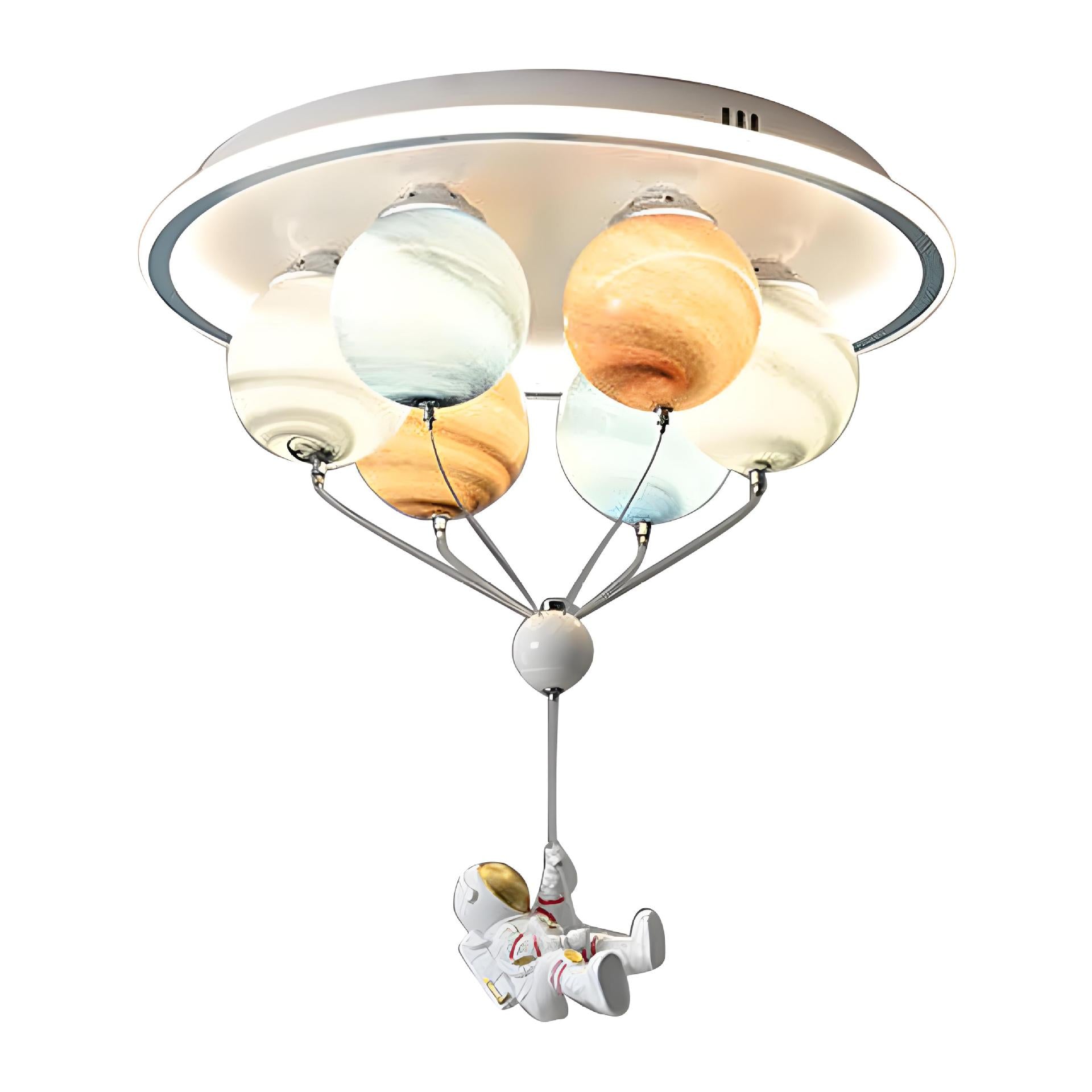 Contemporary Creative Kids Planet Space Hot Air Balloon Astronaut Iron Resin Glass 6-Light LED Semi-Flush Mount Ceiling Light For Bedroom Cuvalon