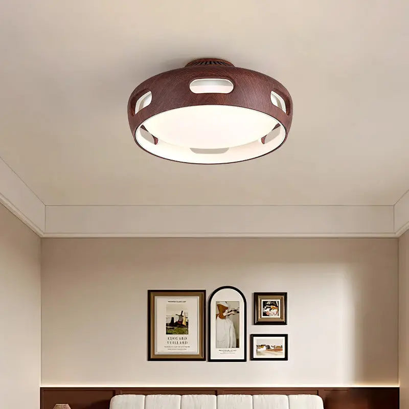 Contemporary Nordic Round Bladeless PC Acrylic LED Semi-Flush Mount Ceiling Fan Light For Bedroom Cuvalon