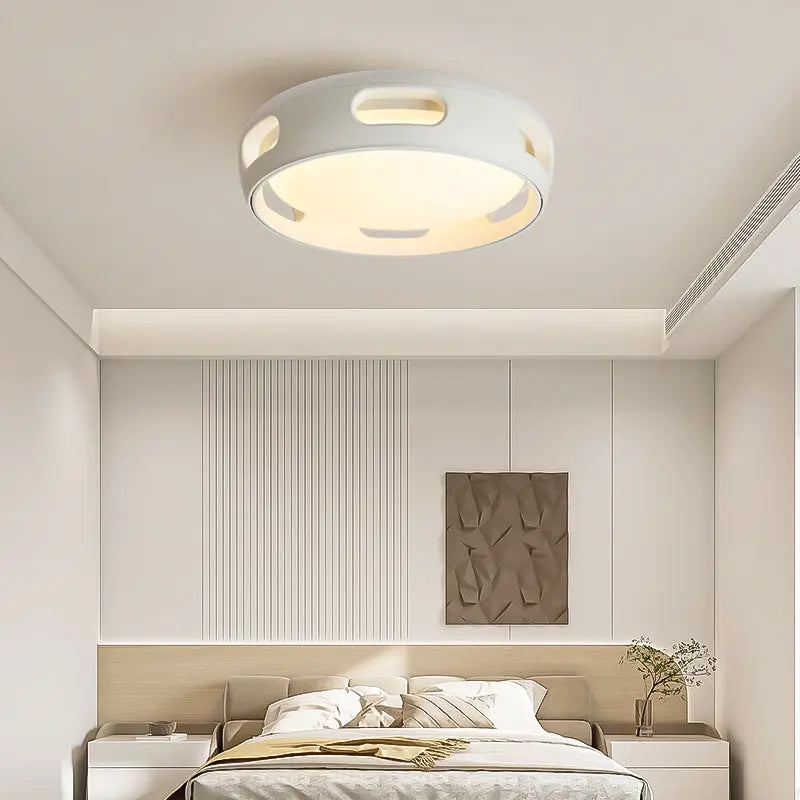 Contemporary Nordic Round Bladeless PC Acrylic LED Semi-Flush Mount Ceiling Fan Light For Bedroom Cuvalon