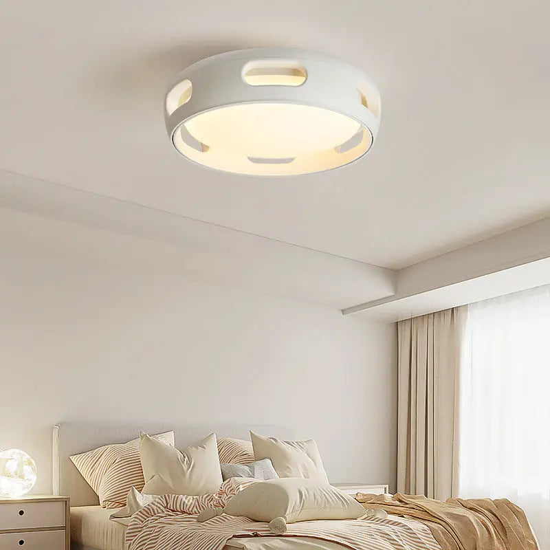 Contemporary Nordic Round Bladeless PC Acrylic LED Semi-Flush Mount Ceiling Fan Light For Bedroom Cuvalon