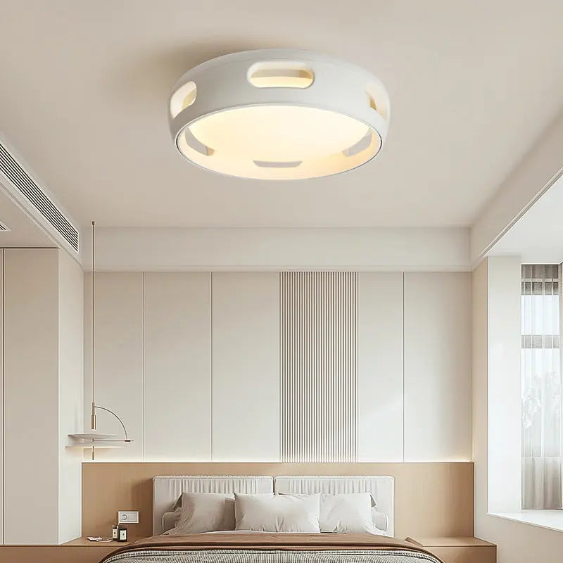 Contemporary Nordic Round Bladeless PC Acrylic LED Semi-Flush Mount Ceiling Fan Light For Bedroom Cuvalon