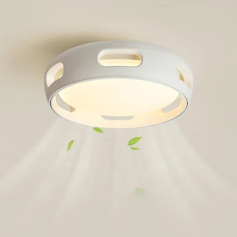 Contemporary Nordic Round Bladeless PC Acrylic LED Semi-Flush Mount Ceiling Fan Light For Bedroom Cuvalon