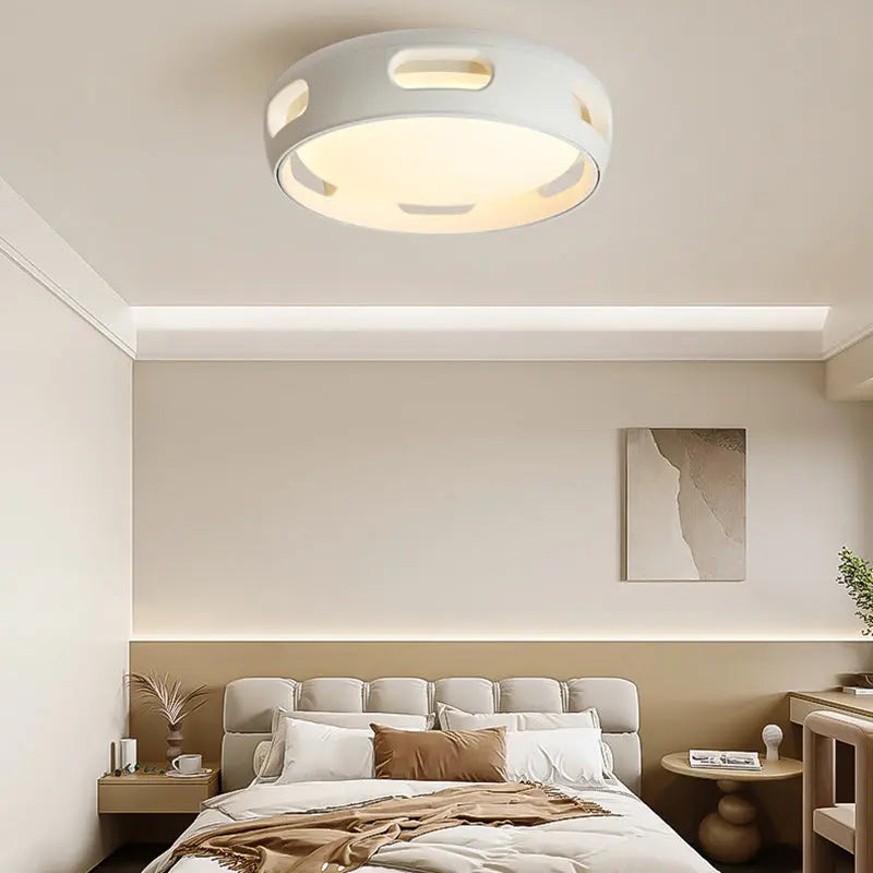 Contemporary Nordic Round Bladeless PC Acrylic LED Semi-Flush Mount Ceiling Fan Light For Bedroom Cuvalon