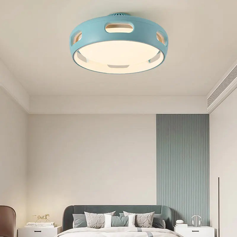 Contemporary Nordic Round Bladeless PC Acrylic LED Semi-Flush Mount Ceiling Fan Light For Bedroom Cuvalon