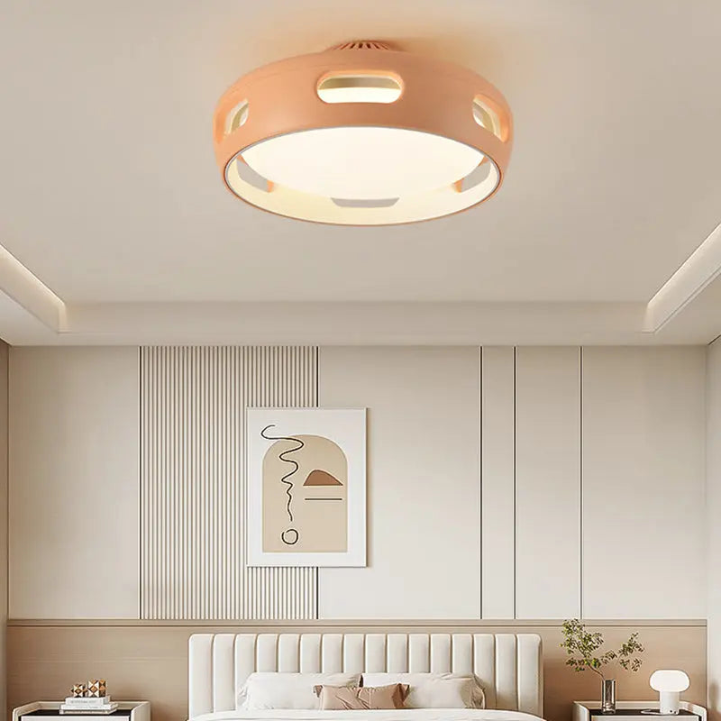 Contemporary Nordic Round Bladeless PC Acrylic LED Semi-Flush Mount Ceiling Fan Light For Bedroom Cuvalon