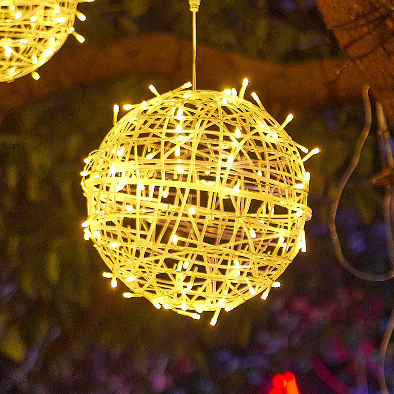 Modern Art Deco Solar Waterproof Weaving Ball Hanging PVC Plastic LED Outdoor Light Landscape Lighting For Garden Cuvalon