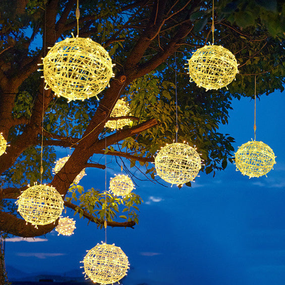 Modern Art Deco Solar Waterproof Weaving Ball Hanging PVC Plastic LED Outdoor Light Landscape Lighting For Garden Cuvalon