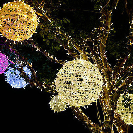 Modern Art Deco Solar Waterproof Weaving Ball Hanging PVC Plastic LED Outdoor Light Landscape Lighting For Garden Cuvalon