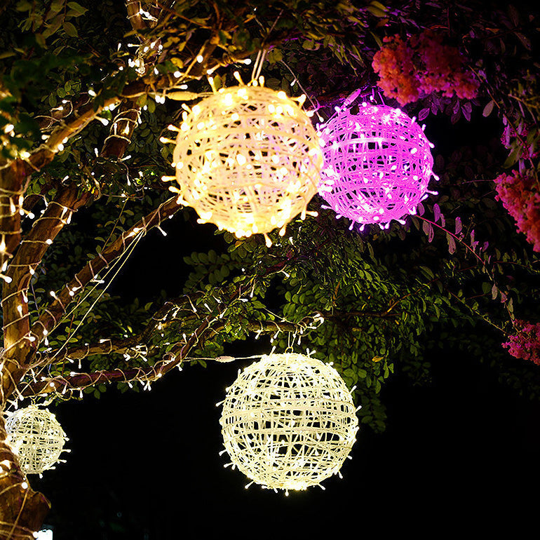 Modern Art Deco Solar Waterproof Weaving Ball Hanging PVC Plastic LED Outdoor Light Landscape Lighting For Garden Cuvalon