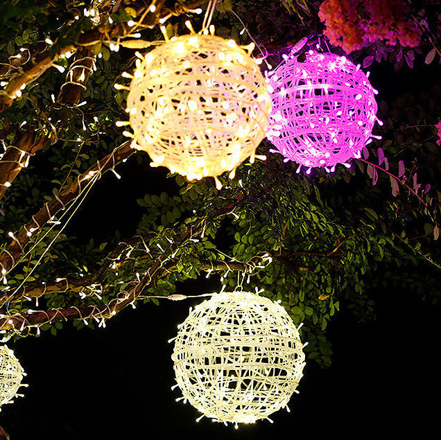 Modern Art Deco Solar Waterproof Weaving Ball Hanging PVC Plastic LED Outdoor Light Landscape Lighting For Garden Cuvalon