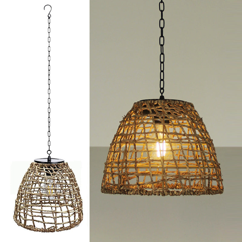 Traditional Farmhouse Solar Waterproof Weaving Iron Rattan Cage LED Outdoor Pendant Light For Outdoor Patio Cuvalon