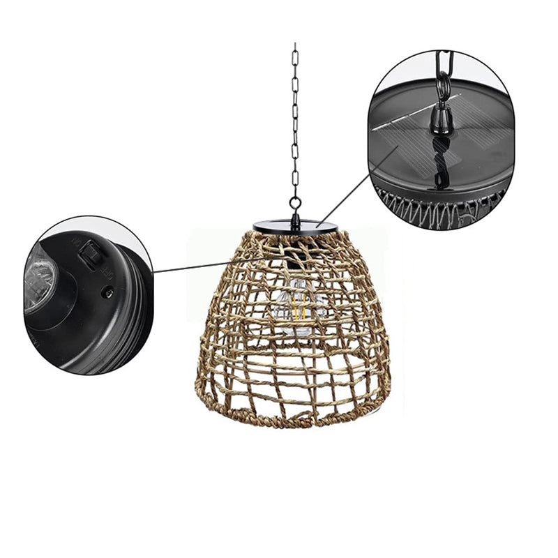 Traditional Farmhouse Solar Waterproof Weaving Iron Rattan Cage LED Outdoor Pendant Light For Outdoor Patio Cuvalon