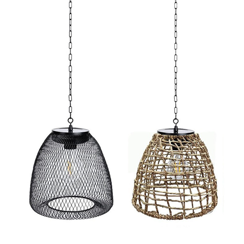 Traditional Farmhouse Solar Waterproof Weaving Iron Rattan Cage LED Outdoor Pendant Light For Outdoor Patio Cuvalon