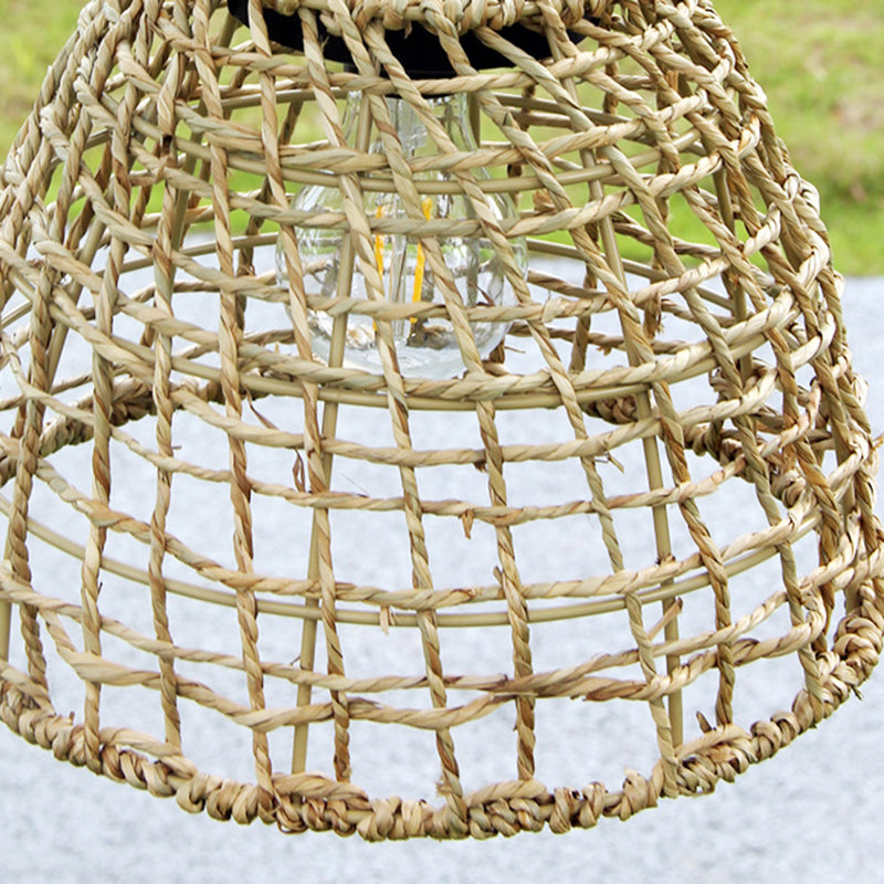 Traditional Farmhouse Solar Waterproof Weaving Iron Rattan Cage LED Outdoor Pendant Light For Outdoor Patio Cuvalon