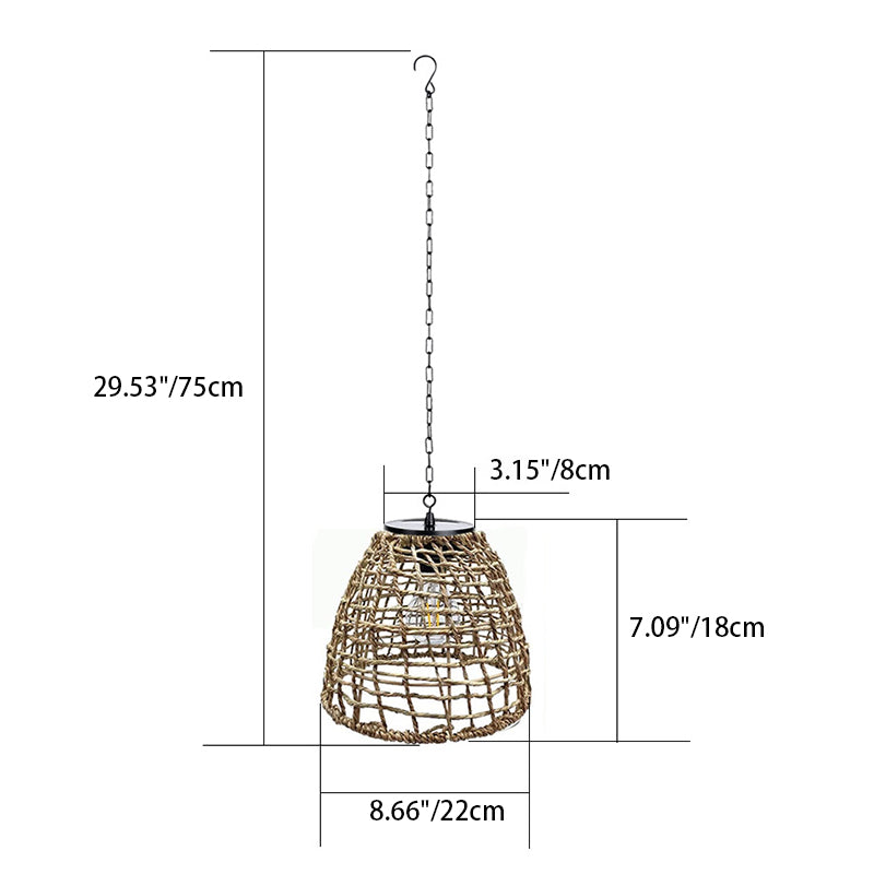 Traditional Farmhouse Solar Waterproof Weaving Iron Rattan Cage LED Outdoor Pendant Light For Outdoor Patio Cuvalon