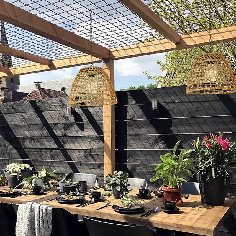 Traditional Farmhouse Solar Waterproof Weaving Iron Rattan Cage LED Outdoor Pendant Light For Outdoor Patio Cuvalon