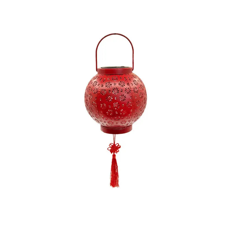 Traditional Chinese Solar Waterproof Iron Hollowed Lantern LED Outdoor Light Landscape Lighting For Garden Cuvalon