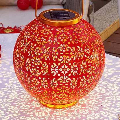 Traditional Chinese Solar Waterproof Iron Hollowed Lantern LED Outdoor Light Landscape Lighting For Garden Cuvalon