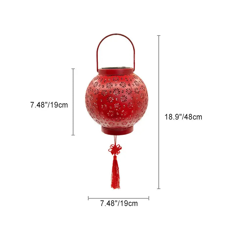 Traditional Chinese Solar Waterproof Iron Hollowed Lantern LED Outdoor Light Landscape Lighting For Garden Cuvalon