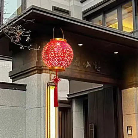Traditional Chinese Solar Waterproof Iron Hollowed Lantern LED Outdoor Light Landscape Lighting For Garden Cuvalon