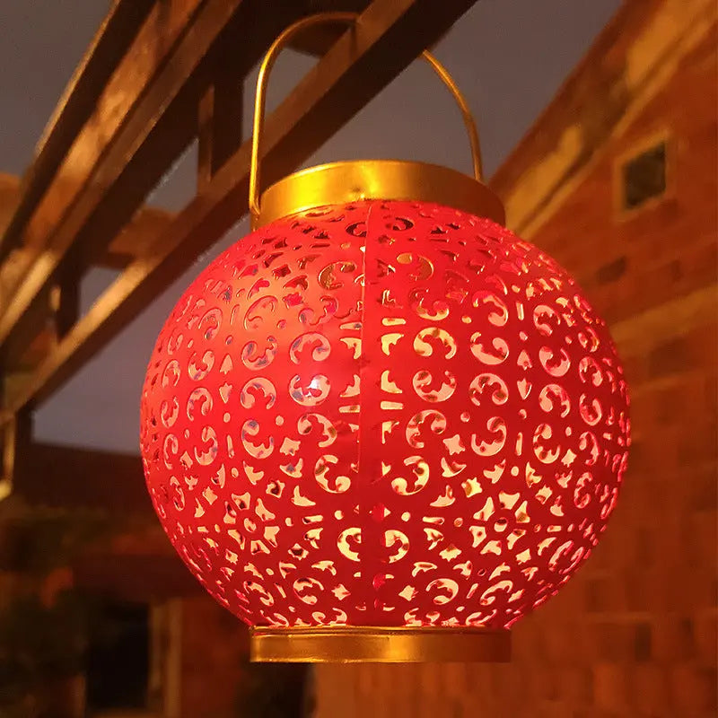 Traditional Chinese Solar Waterproof Iron Hollowed Lantern LED Outdoor Light Landscape Lighting For Garden Cuvalon
