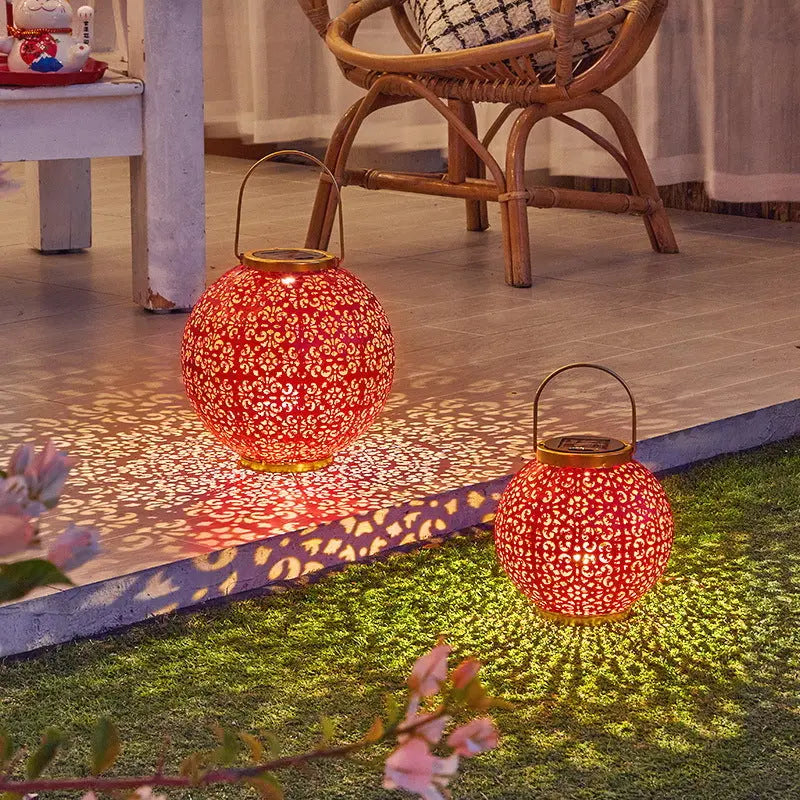 Traditional Chinese Solar Waterproof Iron Hollowed Lantern LED Outdoor Light Landscape Lighting For Garden Cuvalon