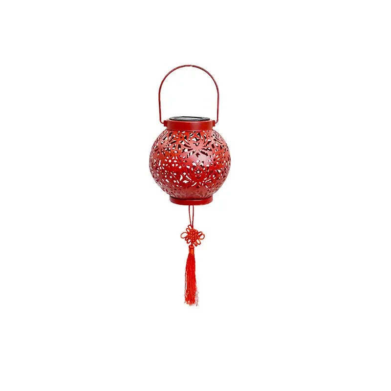 Traditional Chinese Solar Waterproof Iron Hollowed Lantern LED Outdoor Light Landscape Lighting For Garden Cuvalon