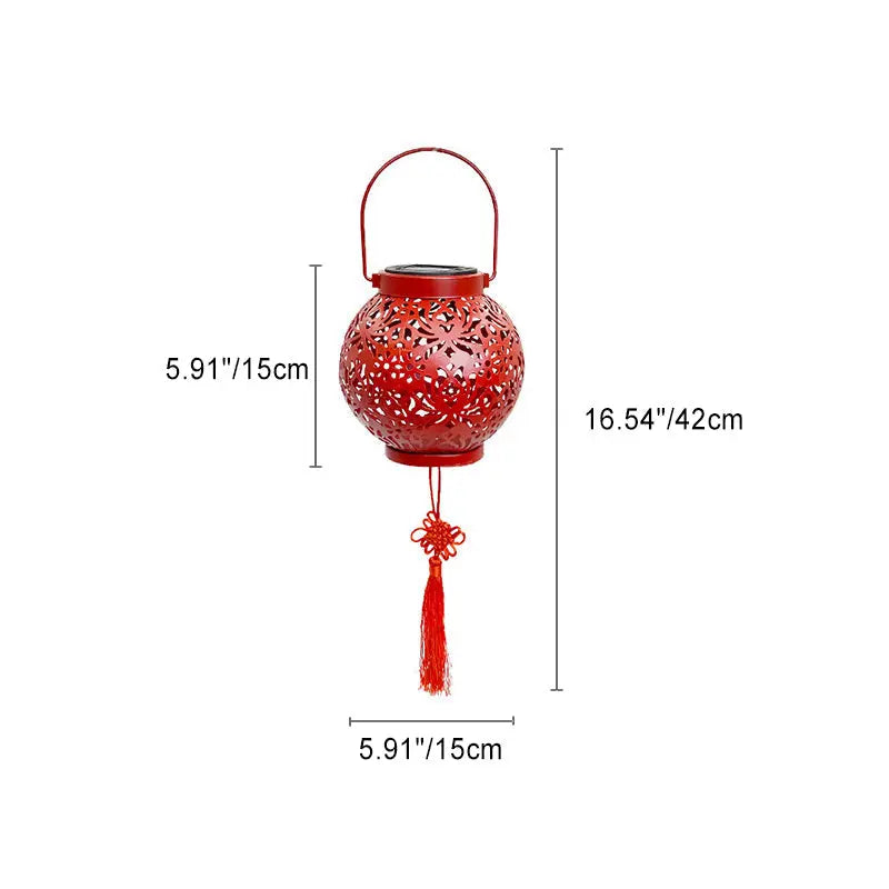 Traditional Chinese Solar Waterproof Iron Hollowed Lantern LED Outdoor Light Landscape Lighting For Garden Cuvalon