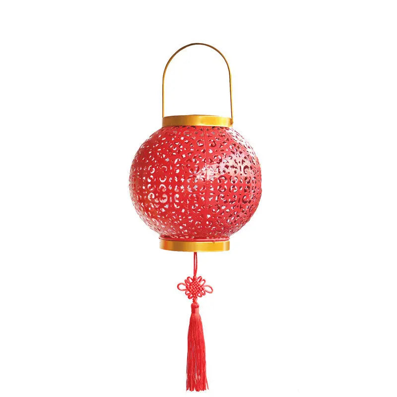 Traditional Chinese Solar Waterproof Iron Hollowed Lantern LED Outdoor Light Landscape Lighting For Garden Cuvalon