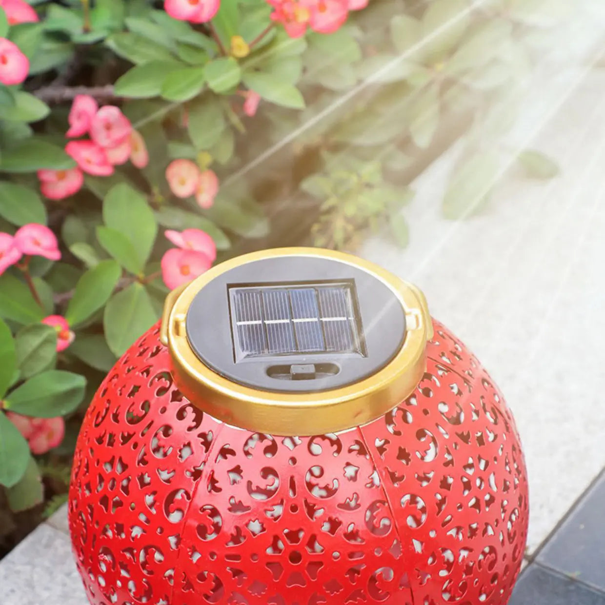 Traditional Chinese Solar Waterproof Iron Hollowed Lantern LED Outdoor Light Landscape Lighting For Garden Cuvalon