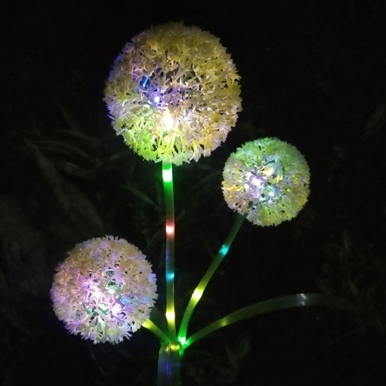Modern Art Deco Solar Waterproof Stainless Steel ABS Copper Wire Dandelion Plant Ball Ground Plug LED Outdoor Light Landscape Lighting For Garden Cuvalon