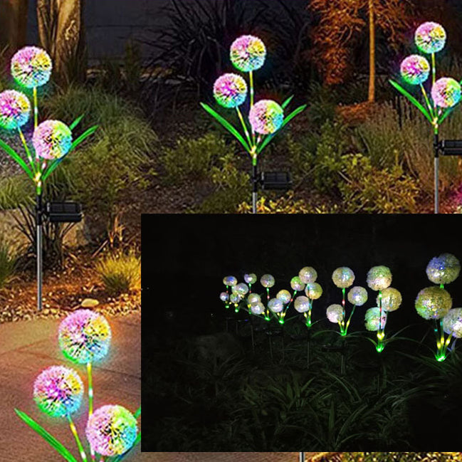 Modern Art Deco Solar Waterproof Stainless Steel ABS Copper Wire Dandelion Plant Ball Ground Plug LED Outdoor Light Landscape Lighting For Garden Cuvalon