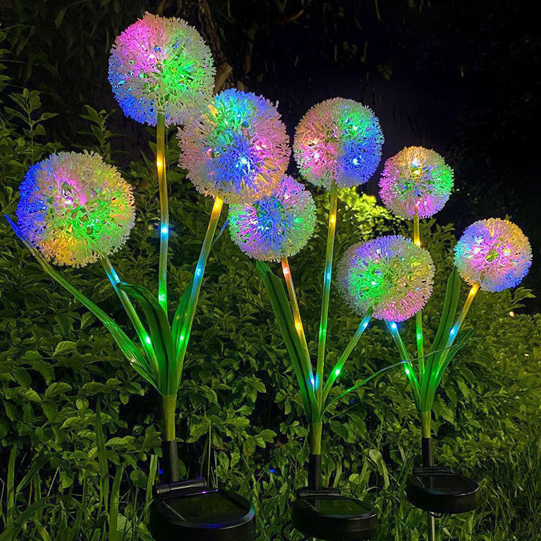 Modern Art Deco Solar Waterproof Stainless Steel ABS Copper Wire Dandelion Plant Ball Ground Plug LED Outdoor Light Landscape Lighting For Garden Cuvalon