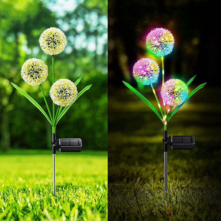 Modern Art Deco Solar Waterproof Stainless Steel ABS Copper Wire Dandelion Plant Ball Ground Plug LED Outdoor Light Landscape Lighting For Garden Cuvalon